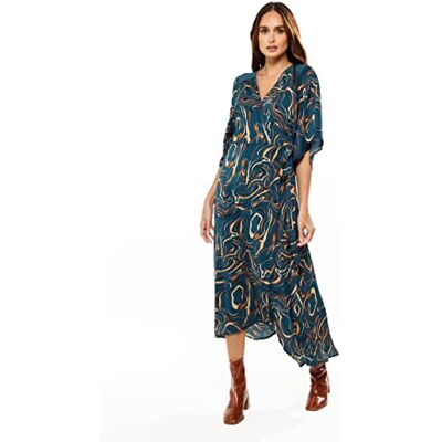 2012W-1-5026B-GR Liquorish Damska sukienka maxi z nadrukiem z kimono, ciemnozielona, na wesele, ZIELONY, 34 2012W-1-5026B-GR Liquorish Damska sukienka maxi z nadrukiem z kimono, ciemnozielona, na wesele, ZIELONY, 34