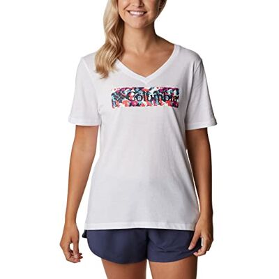 1934611 Columbia Damskie Bluebird Day Relaxed V Neck Bluebird Day Relaxed Dekolt V, Biały/Typhoon Blooms w ramce, S 1934611 Columbia Damskie Bluebird Day Relaxed V Neck Bluebird Day Relaxed Dekolt V, Biały/Typhoon Blooms w ramce, S