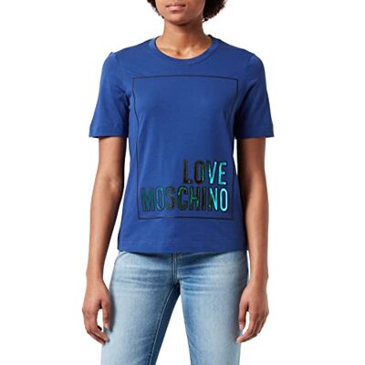W 4 F15 3J M 3876 Love Moschino Damski T-shirt spersonalizowany z grafiką w pudełku z logo z opalizującą FOI, NIEBIESKI, 44 W 4 F15 3J M 3876 Love Moschino Damski T-shirt spersonalizowany z grafiką w pudełku z logo z opalizującą FOI, NIEBIESKI, 44