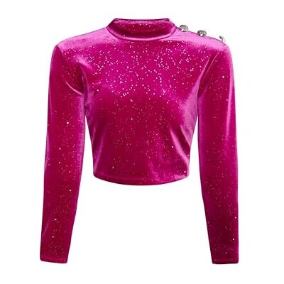 19129192-CH03 CHANI Damska aksamitna koszulka z brokatem, Rosa, S 19129192-CH03 CHANI Damska aksamitna koszulka z brokatem, Rosa, S
