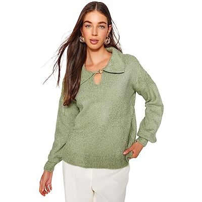 TWOAW24KZ00613 Trendyol FeMan Oversize Basic Polo Neck Dzianina Sweter, mięta, M, Miętowy, M TWOAW24KZ00613 Trendyol FeMan Oversize Basic Polo Neck Dzianina Sweter, mięta, M, Miętowy, M