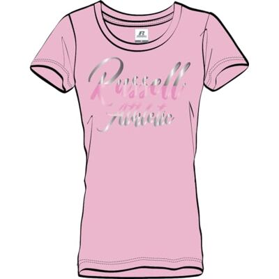 A11091-PL-651 Russell Athletic Damska koszulka Sl Satin Logo-s/S Crewneck Tee, różowy (pink lady), S A11091-PL-651 Russell Athletic Damska koszulka Sl Satin Logo-s/S Crewneck Tee, różowy (pink lady), S