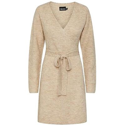 17140738 PIECES Damska sukienka Pcellen Ls Wrap Knit Dress Noos Bc, WHITE PEPPER, L 17140738 PIECES Damska sukienka Pcellen Ls Wrap Knit Dress Noos Bc, WHITE PEPPER, L
