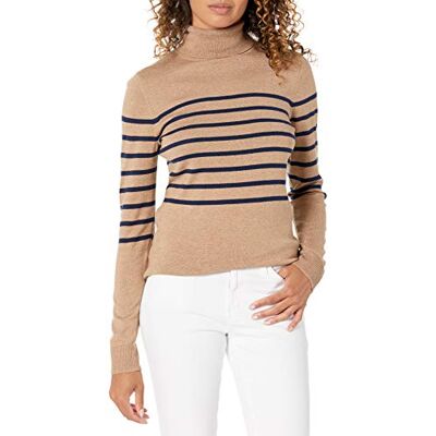 AE1896188-BrwCh-X-Large Amazon Essentials Women's Lekki sweter z długim rękawem z golfem classic fit (dostępny w wersji Plus Size), Kamelowy Granatowy Pasek, XL AE1896188-BrwCh-X-Large Amazon Essentials Women's Lekki sweter z długim rękawem z golfem classic fit (dostępny w wersji Plus Size), Kamelowy Granatowy Pasek, XL