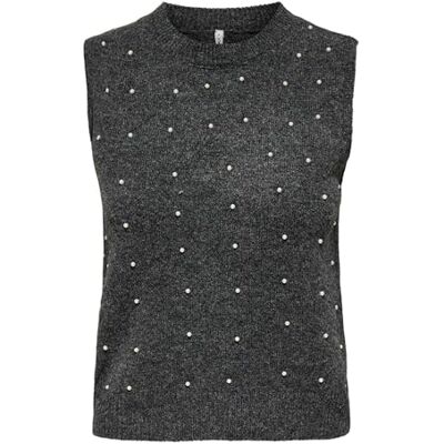 15353076-4805610 Onlrenata Sl O-Neck Pearl Vest KNT, ciemnoszary melanż, M 15353076-4805610 Onlrenata Sl O-Neck Pearl Vest KNT, ciemnoszary melanż, M
