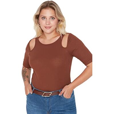 TBBSS22AF00022 Trendyol Damska damska damska szczupła bodycon okrągły dekolt dzianina plus size bluzka koszula, brązowa, 4XL, Brązowy, 4XL TBBSS22AF00022 Trendyol Damska damska damska szczupła bodycon okrągły dekolt dzianina plus size bluzka koszula, brązowa, 4XL, Brązowy, 4XL