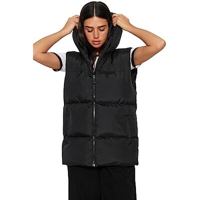 TWOAW24YE00019 Trendyol Damska kamizelka puchowa oversize z kapturem, czarna, XS, Czarny, XS TWOAW24YE00019 Trendyol Damska kamizelka puchowa oversize z kapturem, czarna, XS, Czarny, XS