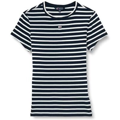 DW0DW17383 TOMMY JEANS Koszulka damska S/S, Niebieski (ciemny granatowy/w paski), XXS DW0DW17383 TOMMY JEANS Koszulka damska S/S, Niebieski (ciemny granatowy/w paski), XXS