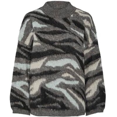 17153826 PCPEGGY LS HIGH Neck Jacquard Knit BC, Biała czapka szara/wzór: brązowy odcień żakardowy, XS 17153826 PCPEGGY LS HIGH Neck Jacquard Knit BC, Biała czapka szara/wzór: brązowy odcień żakardowy, XS