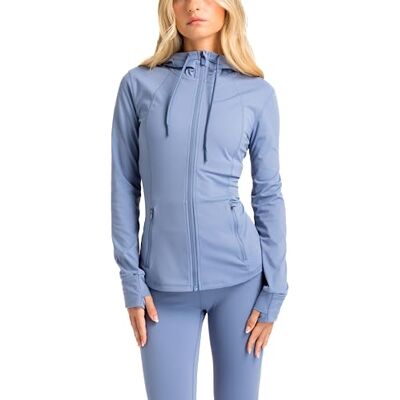 ARKWJA001BL Aruki Bluza Damska Full Zip Slim Fit, długi rękaw z mankietami na kciuk, lekka, oddychająca warstwa treningowa idealna do biegania jogi pilates siłowni codziennego sportu – Serenity – L ARKWJA001BL Aruki Bluza Damska Full Zip Slim Fit, długi rękaw z mankietami na kciuk, lekka, oddychająca warstwa treningowa idealna do biegania jogi pilates siłowni codziennego sportu – Serenity – L