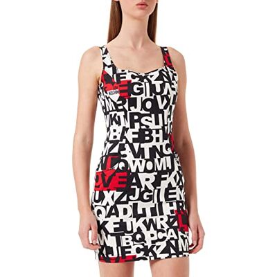 W V J25 00 S 3725 Love Moschino Dopasowana elegancka sukienka bez rękawów, Let.ner-bco-ros, 48 W V J25 00 S 3725 Love Moschino Dopasowana elegancka sukienka bez rękawów, Let.ner-bco-ros, 48