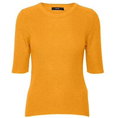 10287222 Vero Moda Women's VMNEWLEXSUN 2/4 Tight O-Neck BLOU GA REP sweter, żółty (Radiant Yellow), S, jaskrawy żółty, S 10287222 Vero Moda Women's VMNEWLEXSUN 2/4 Tight O-Neck BLOU GA REP sweter, żółty (Radiant Yellow), S, jaskrawy żółty, S