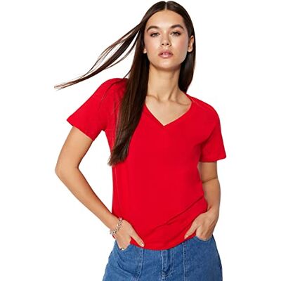 TWOSS23TS00001 Trendyol Woman Basics Regular Fit Basic V Neck Knit T-shirt, czerwony, XL, Czerwony, XL TWOSS23TS00001 Trendyol Woman Basics Regular Fit Basic V Neck Knit T-shirt, czerwony, XL, Czerwony, XL