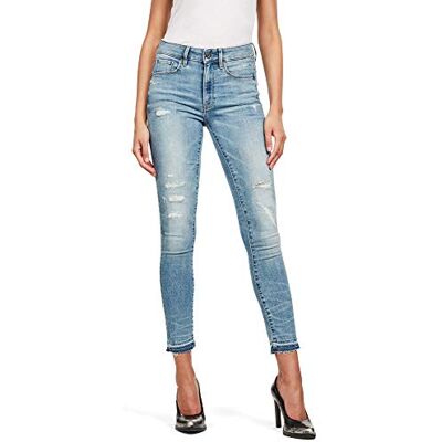 D16798-8968-B173 G-STAR RAW Damskie dżinsy 3301 z wysokim stanem, prążkowane, skinny, niebieski (Vintage Ripped Sky 8968-b173), 24W / 32L D16798-8968-B173 G-STAR RAW Damskie dżinsy 3301 z wysokim stanem, prążkowane, skinny, niebieski (Vintage Ripped Sky 8968-b173), 24W / 32L