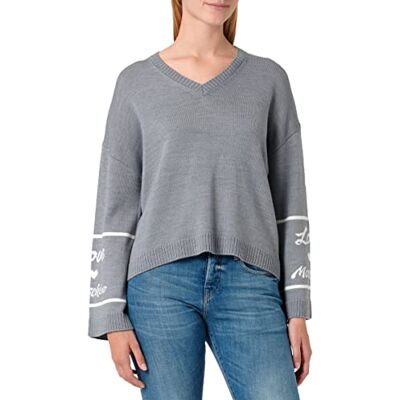 W S V07 10 X 1148 Love Moschino Damski sweter z dekoltem w serek, Melange Dark Grey, 42 W S V07 10 X 1148 Love Moschino Damski sweter z dekoltem w serek, Melange Dark Grey, 42