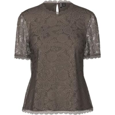 17148711-4532907 PIECES Damska bluzka z krótkim rękawem Pcolline Ss Lace Top Noos, Morel, S 17148711-4532907 PIECES Damska bluzka z krótkim rękawem Pcolline Ss Lace Top Noos, Morel, S
