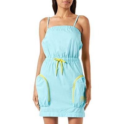 W V J84 01 T 496A Love Moschino Women's Straps and Balloon Skirt with Pockets Closed by Contrasting Color Zippers Dress, Turquoise, 40, turkusowy, 40 W V J84 01 T 496A Love Moschino Women's Straps and Balloon Skirt with Pockets Closed by Contrasting Color Zippers Dress, Turquoise, 40, turkusowy, 40