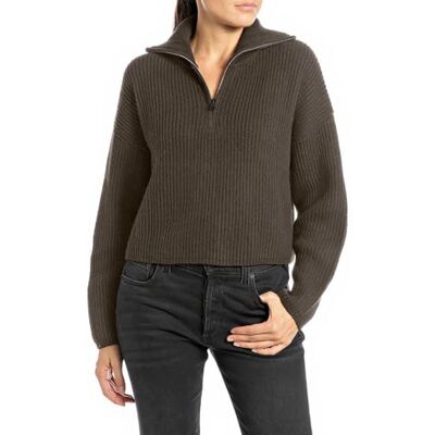DK3315.000.G22726 Replay Damski sweter wełniany Cropped, 759 Mud Green, XL DK3315.000.G22726 Replay Damski sweter wełniany Cropped, 759 Mud Green, XL