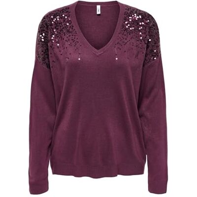 15359241-4894619 Onlstarry Ls Sequin Boxy V-Neck KNT, Mauve Wine, L 15359241-4894619 Onlstarry Ls Sequin Boxy V-Neck KNT, Mauve Wine, L