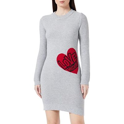 W S E08 10 X A125 Love Moschino Damska sukienka z długim rękawem, w kształcie otomanu, z kaszmiru wełnianego, melanżowy, średni, szary, 40 W S E08 10 X A125 Love Moschino Damska sukienka z długim rękawem, w kształcie otomanu, z kaszmiru wełnianego, melanżowy, średni, szary, 40