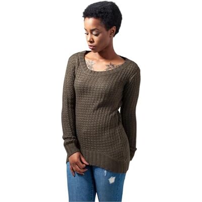 TB739-176 Urban Classics Ladies Long Wideneck Sweater Sweter pullover Kobiety , Zielony (oliwkowy 176) , XL TB739-176 Urban Classics Ladies Long Wideneck Sweater Sweter pullover Kobiety , Zielony (oliwkowy 176) , XL
