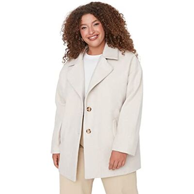 TBBAW23KB00007 Trendyol Damski prosty długi rękaw regularny płaszcz w rozmiarze plus size, écru, 46 duże rozmiary TBBAW23KB00007 Trendyol Damski prosty długi rękaw regularny płaszcz w rozmiarze plus size, écru, 46 duże rozmiary