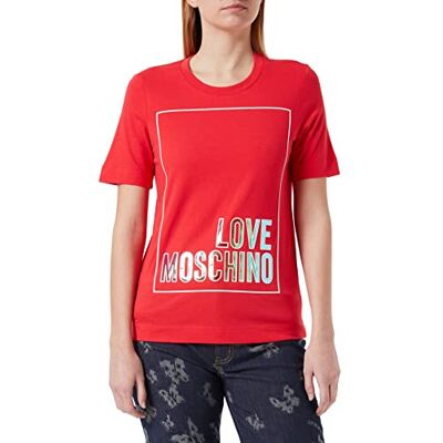 W 4 F15 3I M 3876 Love Moschino Damska spersonalizowana koszulka z logo Box Graphic with Iridescent FOI, czerwony, 48 PL W 4 F15 3I M 3876 Love Moschino Damska spersonalizowana koszulka z logo Box Graphic with Iridescent FOI, czerwony, 48 PL