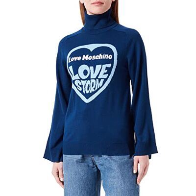 W S D40 10 X 1148 Love Moschino Damski sweter z długim rękawem Raglan Sleeved with Love Storm Heart Jacquard Intarsia Pullover Sweater, niebieski, 46 W S D40 10 X 1148 Love Moschino Damski sweter z długim rękawem Raglan Sleeved with Love Storm Heart Jacquard Intarsia Pullover Sweater, niebieski, 46
