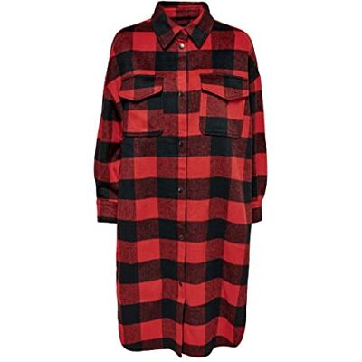 15268410 ONLY Women's ONLASHA L/S Long Check Shacket PNT Coat, Red Alert/Checks:Black, S (4 sztuki) 15268410 ONLY Women's ONLASHA L/S Long Check Shacket PNT Coat, Red Alert/Checks:Black, S (4 sztuki)