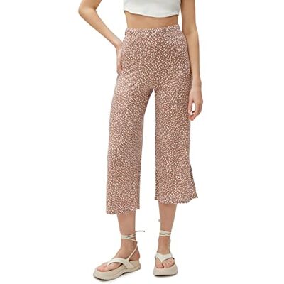 3SAL40028IK Koton Spodnie damskie Crop Wide Leg Slit Pants, Brązowy wzór (5d3), XL 3SAL40028IK Koton Spodnie damskie Crop Wide Leg Slit Pants, Brązowy wzór (5d3), XL