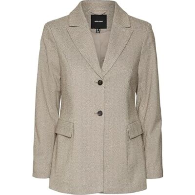 10319661 VERO MODA VMKAWI LS Regualr Herringbone blezer, Tort czekoladowy/szczegóły: srebrny melanż Mink, 38 10319661 VERO MODA VMKAWI LS Regualr Herringbone blezer, Tort czekoladowy/szczegóły: srebrny melanż Mink, 38