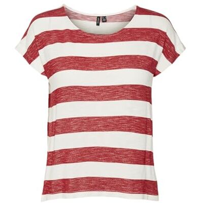 10190017 VERO MODA Vmwide Stripe S/L Top Ga Noos T-Shirt damski, Goji Berry/Stripes:snow White, XL 10190017 VERO MODA Vmwide Stripe S/L Top Ga Noos T-Shirt damski, Goji Berry/Stripes:snow White, XL