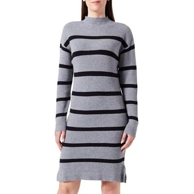 14091664 Vila Damska sukienka Viril L/S Mockneck Knit Dress/Ln, Średni szary melanż/paski: czarny, M 14091664 Vila Damska sukienka Viril L/S Mockneck Knit Dress/Ln, Średni szary melanż/paski: czarny, M
