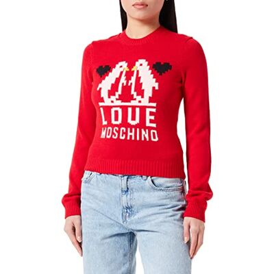 W S M33 10 X 0046 Love Moschino Damski sweter Slim Fit Long Sleeved with Love Penguins żakardowy Intarsia Pullover Sweater, czerwony, 44 W S M33 10 X 0046 Love Moschino Damski sweter Slim Fit Long Sleeved with Love Penguins żakardowy Intarsia Pullover Sweater, czerwony, 44
