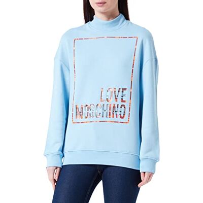 W 6 487 02 M 4055 Love Moschino Damska bluza o regularnym kroju z wysokim kołnierzem z błyszczącym nadrukiem logo Box, jasnoniebieski, 42 W 6 487 02 M 4055 Love Moschino Damska bluza o regularnym kroju z wysokim kołnierzem z błyszczącym nadrukiem logo Box, jasnoniebieski, 42