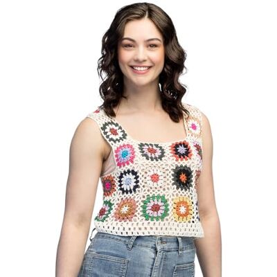 Boland Szydełkowy Top Floral Loom Crop top w kwiaty na karnawał, disco, imprezę i kostium hippie, rozmiar M/L Boland Szydełkowy Top Floral Loom Crop top w kwiaty na karnawał, disco, imprezę i kostium hippie, rozmiar M/L