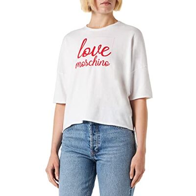 W S M57 10 X 1472 Love Moschino Damski top, oversize, krótki rękaw, Optical White, 40, optical white, 40 W S M57 10 X 1472 Love Moschino Damski top, oversize, krótki rękaw, Optical White, 40, optical white, 40