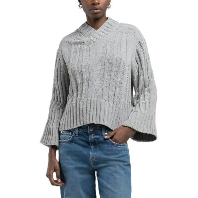 DK3313.000.G22926 Replay Damski sweter Cropped, 605 City Grey, XXS DK3313.000.G22926 Replay Damski sweter Cropped, 605 City Grey, XXS