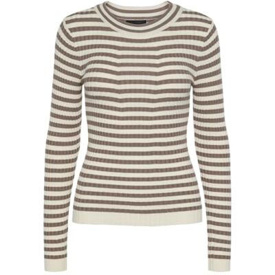 17115047 PIECES Damski sweter PCCRISTA LS O-Neck Knit NOOS BC Pullover, Fossil/Stripes:with Birch Stripes M, L 17115047 PIECES Damski sweter PCCRISTA LS O-Neck Knit NOOS BC Pullover, Fossil/Stripes:with Birch Stripes M, L