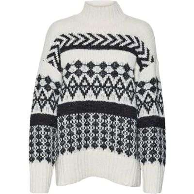 10310870 VERO MODA Vmample Ls Highneck sweter damski Ga Boo sweter z dzianiny, Brzoza/Szczegóły: W. Black, M 10310870 VERO MODA Vmample Ls Highneck sweter damski Ga Boo sweter z dzianiny, Brzoza/Szczegóły: W. Black, M
