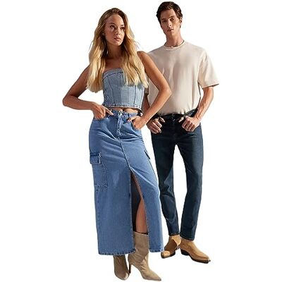 TWOAW24ET00133 Trendyol Damska prosta spódnica Maxi One Line, niebieski, 32 TWOAW24ET00133 Trendyol Damska prosta spódnica Maxi One Line, niebieski, 32