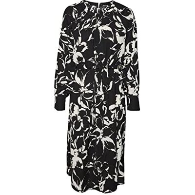 10282211 VERO MODA Vmpolliana Inge Ls Calf Dress WVN Ga sukienka damska, Czarny/Aop: polliana, S 10282211 VERO MODA Vmpolliana Inge Ls Calf Dress WVN Ga sukienka damska, Czarny/Aop: polliana, S