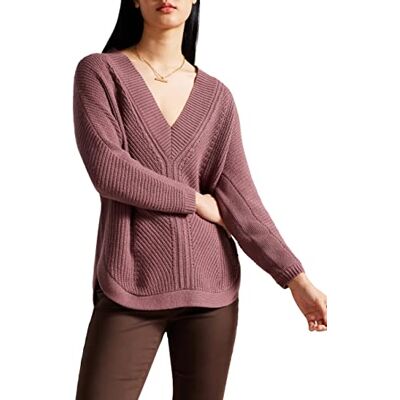 266104 Ted Baker -LERISSA-Engineered Slouchy Sweter z dekoltem w serek Taupe, brązowy (taupe), 34 266104 Ted Baker -LERISSA-Engineered Slouchy Sweter z dekoltem w serek Taupe, brązowy (taupe), 34