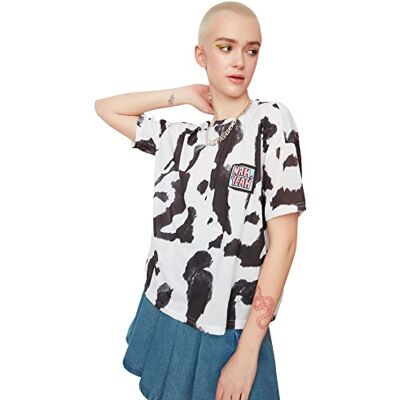 TWOSS20TS0787_White_X-Small Trendyol Print Detailed Knitting T-Shirt Koszula damska, White, XS, Biały, XS TWOSS20TS0787_White_X-Small Trendyol Print Detailed Knitting T-Shirt Koszula damska, White, XS, Biały, XS