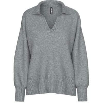 17158785-4793872 PIECES Pcmalou Ls Polo Knit Noos Bc, Medium Grey Melange, XL 17158785-4793872 PIECES Pcmalou Ls Polo Knit Noos Bc, Medium Grey Melange, XL