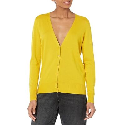 WAE35007FL18-Dyellow-Large Amazon Essentials Kvinnors Lekki kardigan z dekoltem w serek (dostępny w wersji Plus Size), Ciemnożółty, L WAE35007FL18-Dyellow-Large Amazon Essentials Kvinnors Lekki kardigan z dekoltem w serek (dostępny w wersji Plus Size), Ciemnożółty, L