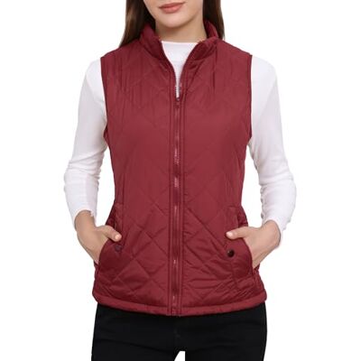a15102200ux0514 Allegra K Damska kamizelka ocieplająca ciało, stójka, lekka, pikowana kurtka z zamkiem błyskawicznym, czerwony (wine red), L a15102200ux0514 Allegra K Damska kamizelka ocieplająca ciało, stójka, lekka, pikowana kurtka z zamkiem błyskawicznym, czerwony (wine red), L