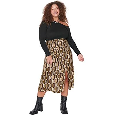 TBBAW23AZ00032 Trendyol Spódnica plus size czarna midi, Brązowy, 68 duże rozmiary TBBAW23AZ00032 Trendyol Spódnica plus size czarna midi, Brązowy, 68 duże rozmiary