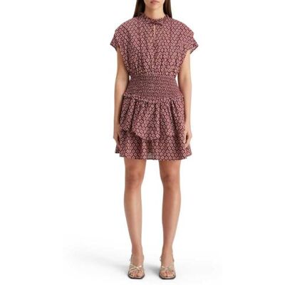 178560 Scotch & Soda Damska sukienka mini z smock casual, Geo Flower Bordeaux 7362, 42 178560 Scotch & Soda Damska sukienka mini z smock casual, Geo Flower Bordeaux 7362, 42