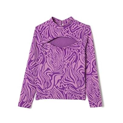 4WKG10123AK Koton Girls's High Neck Long Sleeve Cut Out Detail Patterned Blouse T-Shirt, Fioletowy wzór (3d9), 7-8 Lat 4WKG10123AK Koton Girls's High Neck Long Sleeve Cut Out Detail Patterned Blouse T-Shirt, Fioletowy wzór (3d9), 7-8 Lat